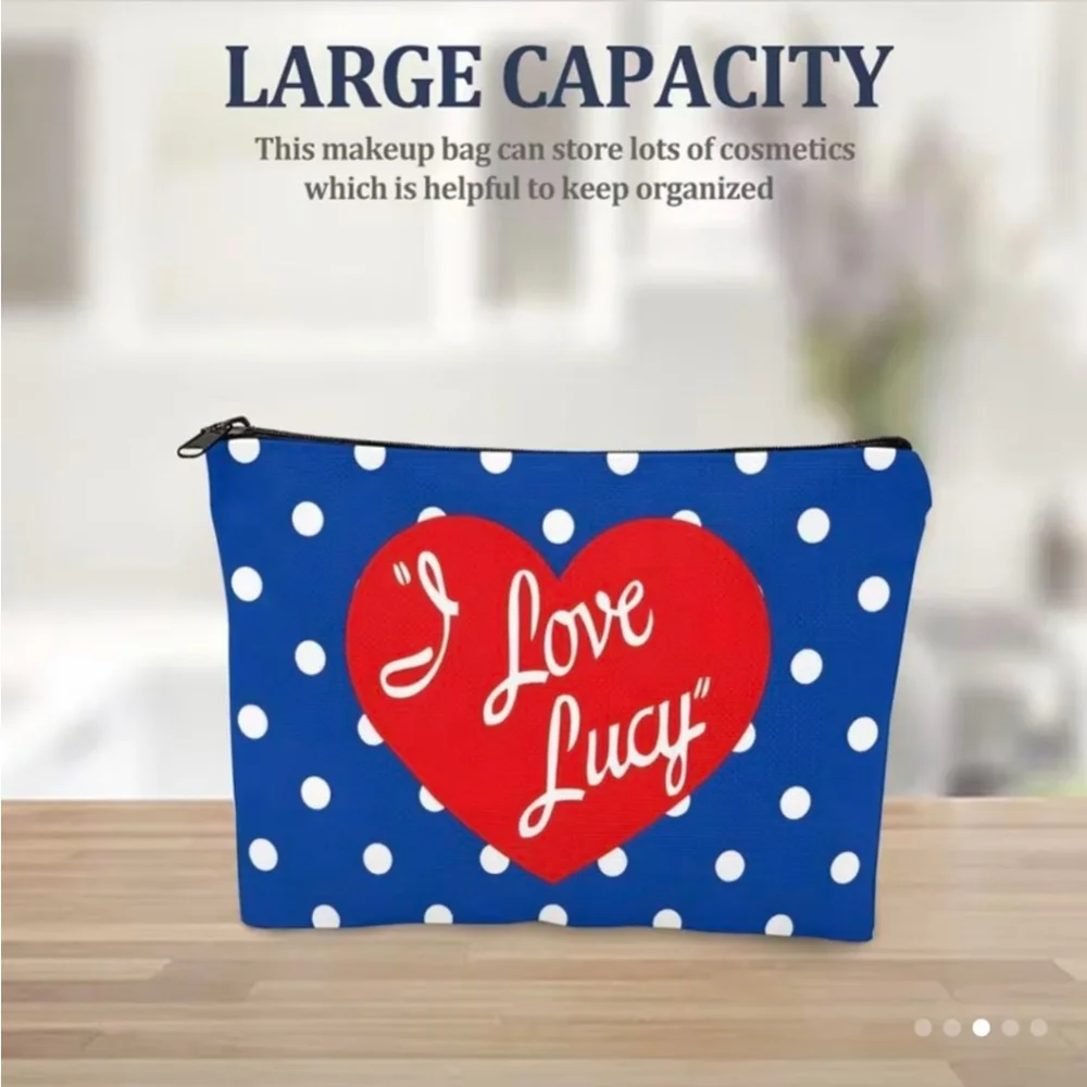 Women's I Love Lucy Blue Red Polka Dot Cosmetic Bag One Size